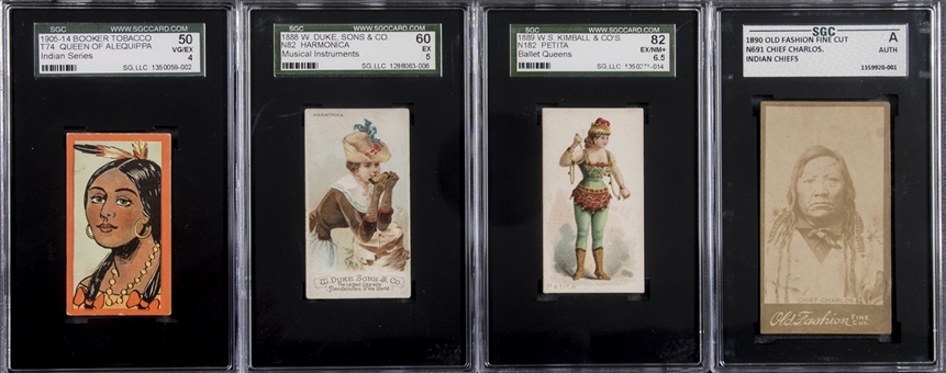 1880s-1910s "N"-Tobacco Cards, "T"-Tobacco Cards and "E"-Caramel Cards Graded Collection (46 Different)